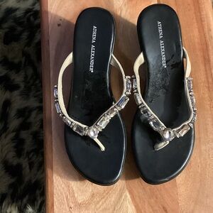 Athena Alexander Elegant Black & Tan Sandals with Crystal Embellishments - NWOB
